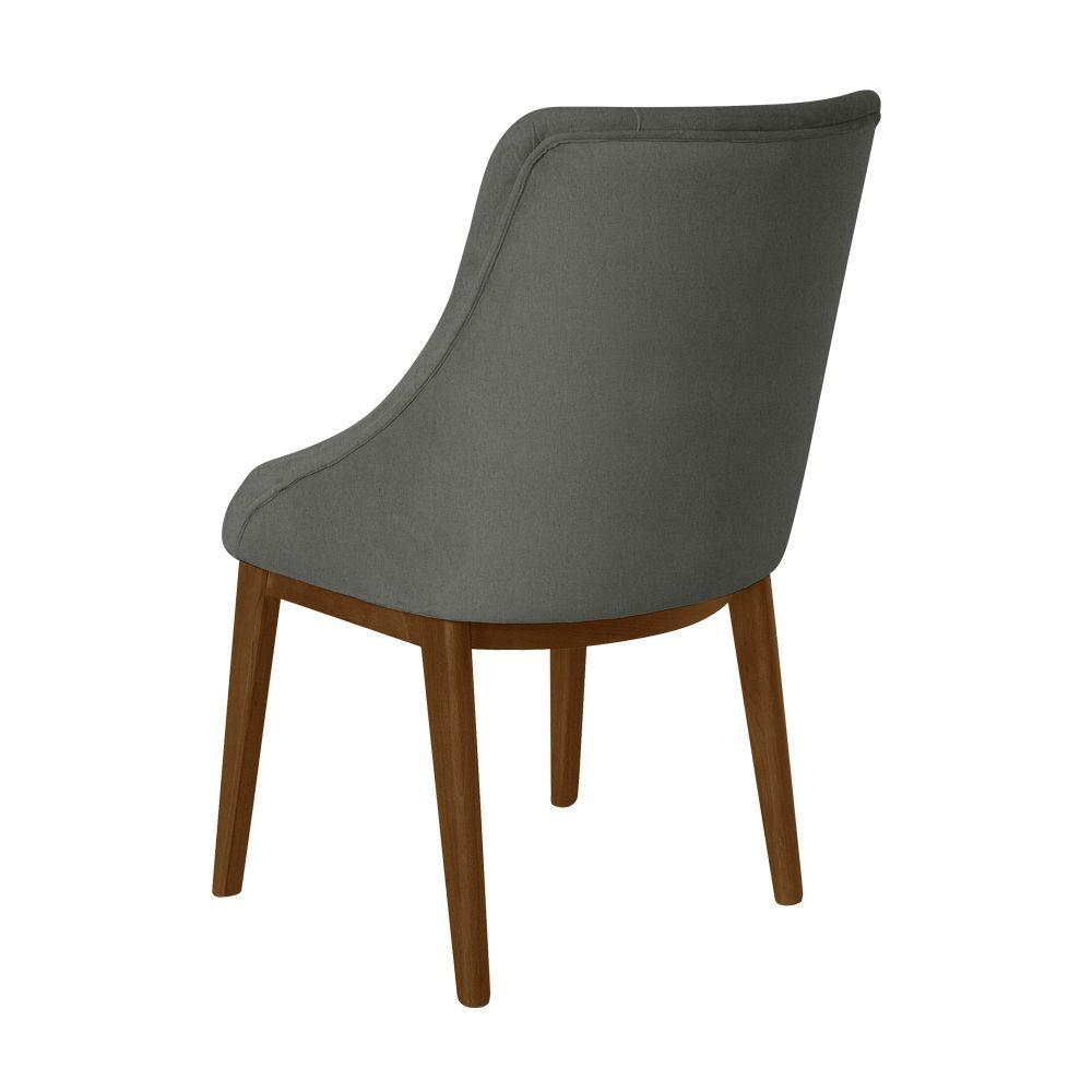 Miniatura Kit 4 Cadeiras De Jantar Elisa Nobre Estofada Capitonê Linho Chumbo Base Madeira Maciça Imbuia