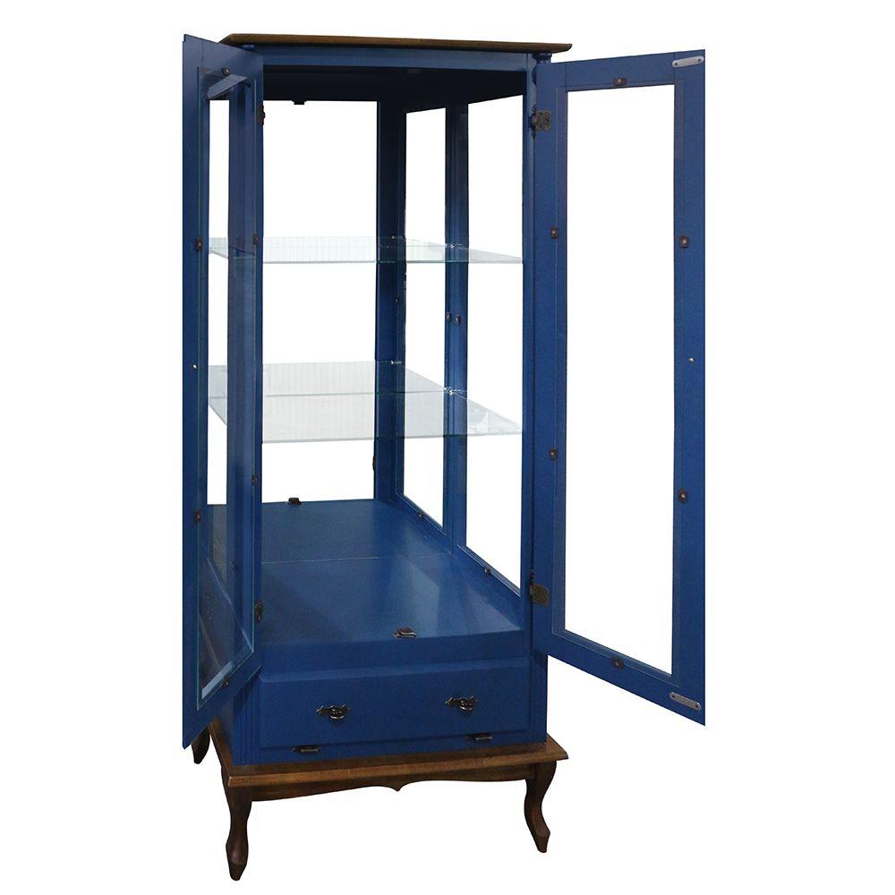 Miniatura Cristaleira Vitrine Espelhada Antique Média Laca -Azul
