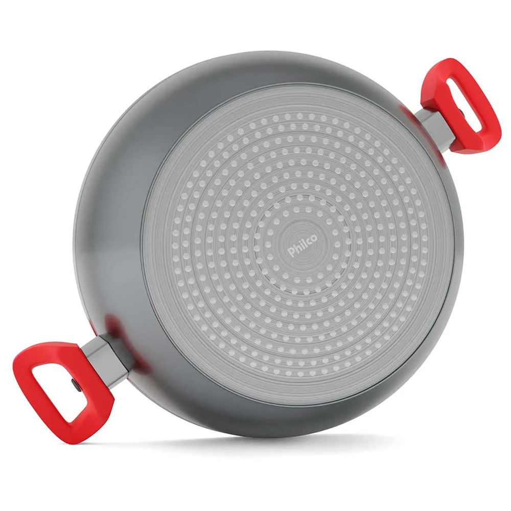 Panela Philco Redstone com Tampa de Vidro 4,6L Cinza e Vermelho