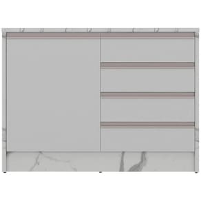 Bancada Bartira Gourmet com 1 Porta, 4 Gavetas e 1 Prateleira - 126cm de largura Branco e Thassos