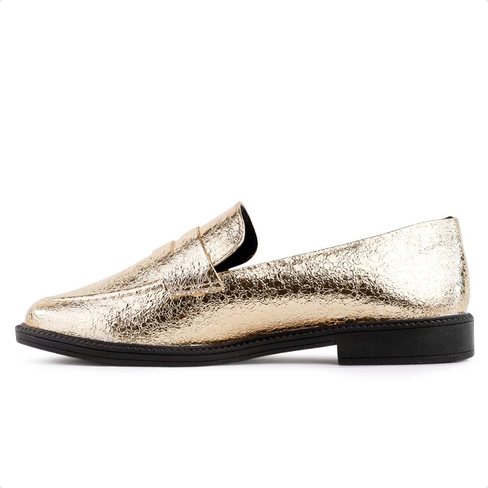 Mocassim Via Uno Craquelado Feminino Dourado / Preto - 34