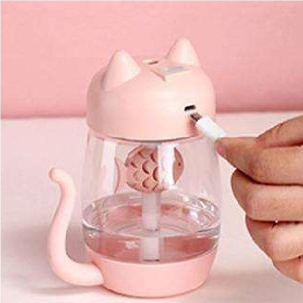 Miniatura Umidificador Ar Aromatizador Luminaria Gato - USB Portátil Abs/silicone - Usb - Umidificador - Bivolt automático