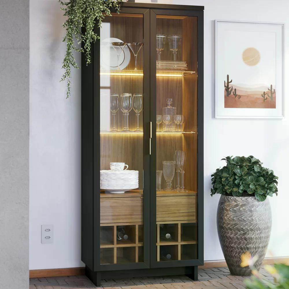 Cristaleira 2 Portas 1 Gaveta Preto Noce Milano Clb Preto No