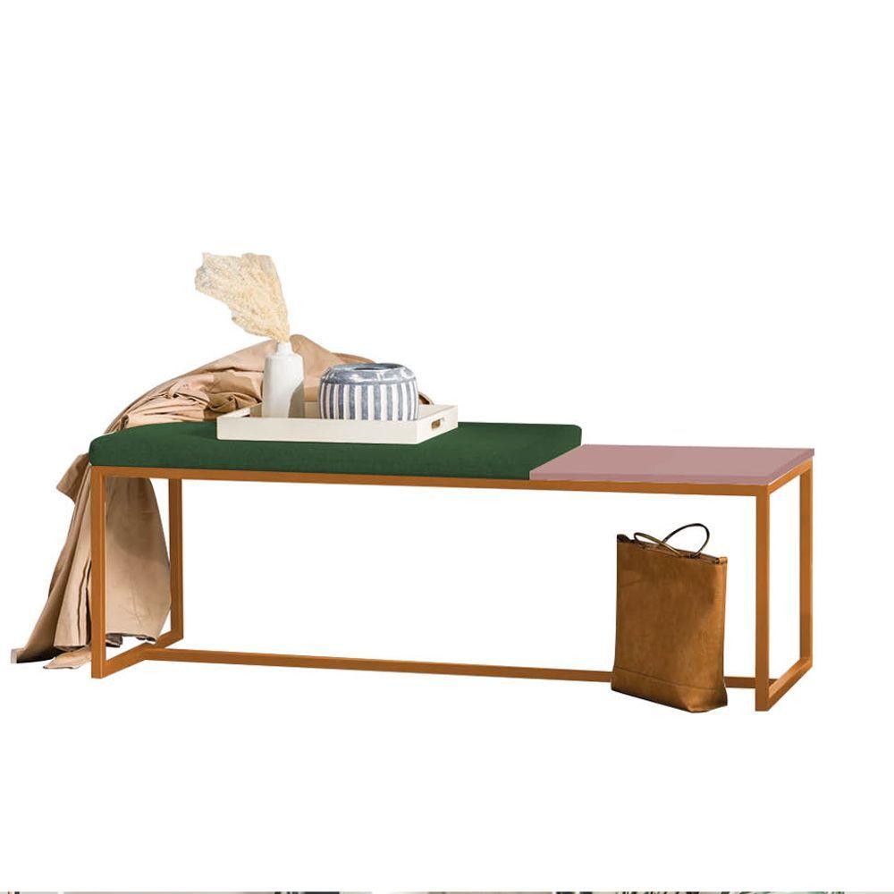 Miniatura Banco Recamier Puff 195cm Industrial Bronze Suede Verde Tampo Quadrado Mdf Rose