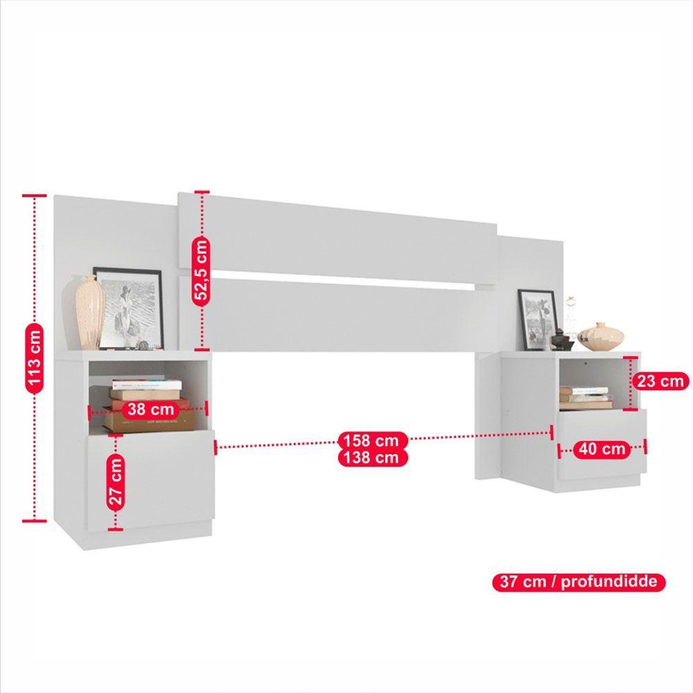 Cabeceira Extensível Com 2 Mesas De Apoio Londres Prime Móveis Imop Branco Neve