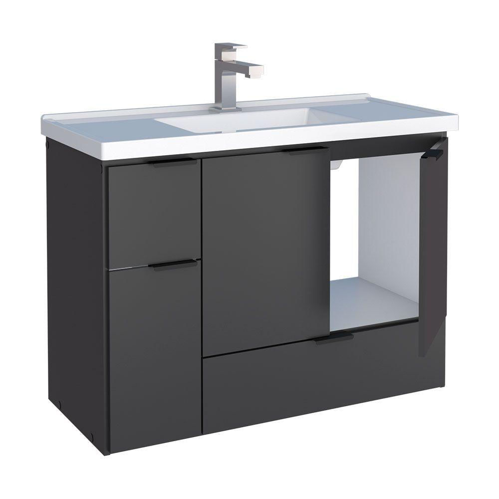 Miniatura Gabinete P/ Banheiro Com Lavatório Em Mármore Sintéticopreto