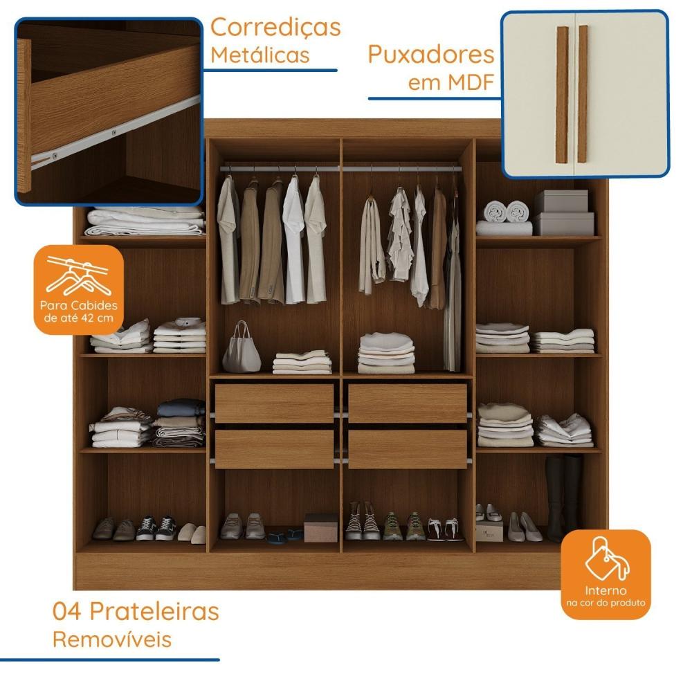 Miniatura Guarda Roupa Casal 8 Portas 4 Gavetas Jatobá Yescasa Cinamomo/Off White