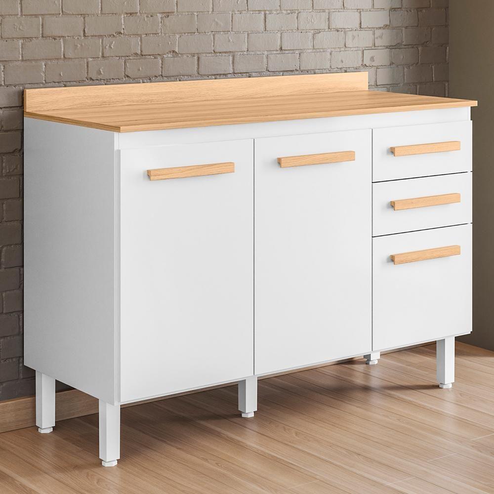 Miniatura Balcão De Cozinha Intenza 120cm Branco Com Tampo Mdp - Nicioli Branco