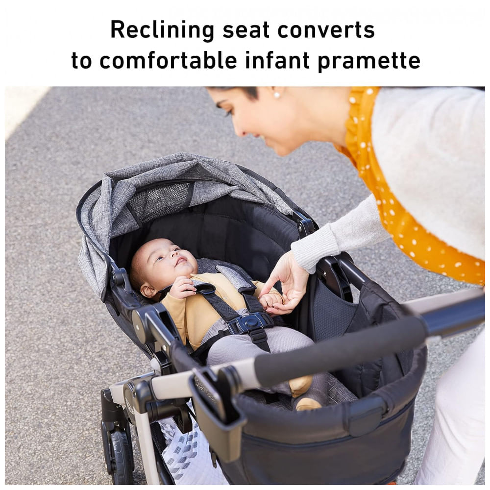 Carrinho de Bebê Graco Modes Pramette com Modo True Pram, Assento reversível e Dobra com uma Mão, Preto