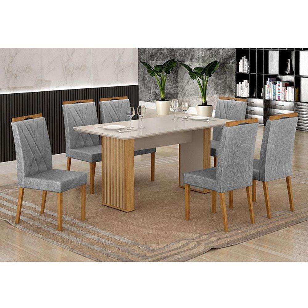 Miniatura Mesa De Jantar Júlia 160x80cm Cinamomo Off White Com 6 Cadeiras Lara Linho Prata - Valdemóveis