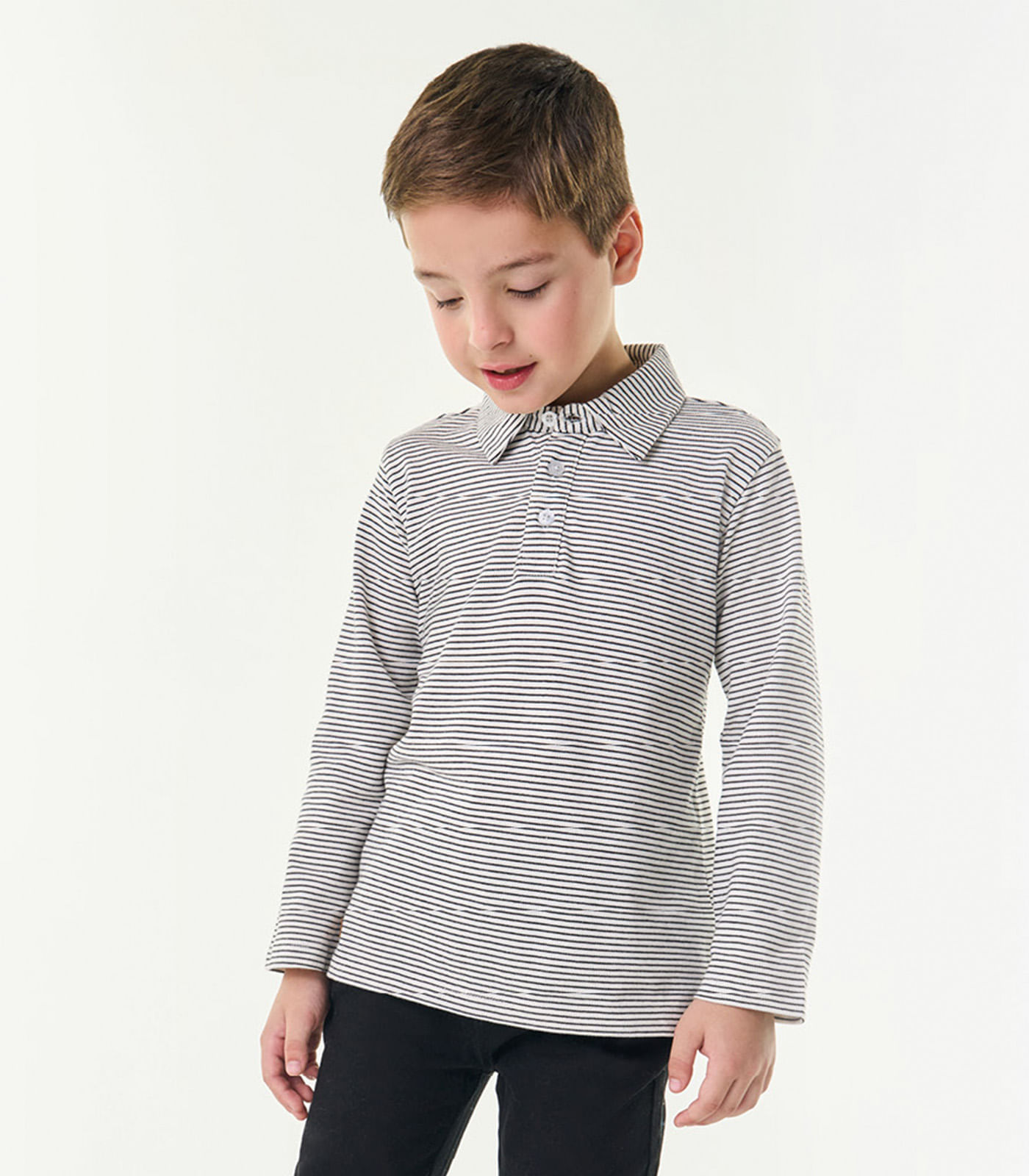 Miniatura Camisa Listrada Infantil Manga Longa Trick Nick Bege 1