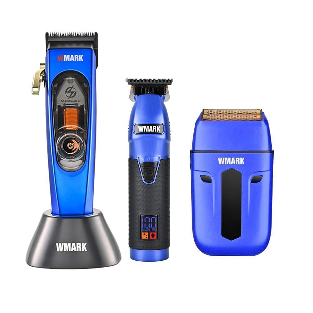 Miniatura Kit 3 Maquina Cabelo Wmark Ng 9004 Ng 984 Ng 318 Combo Azul