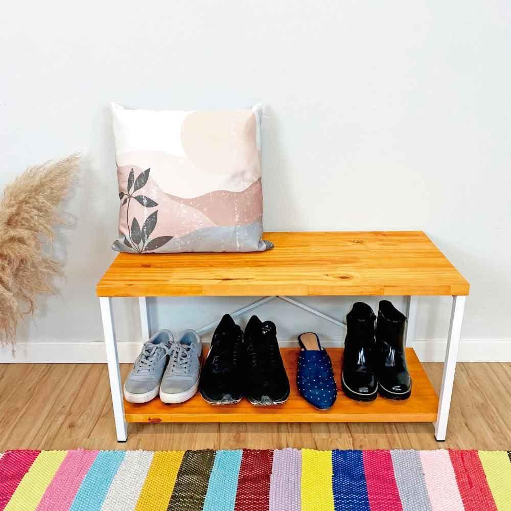 Miniatura Sapateira Banco Style De Ferro E Madeira Industrial Carvalho E Branco