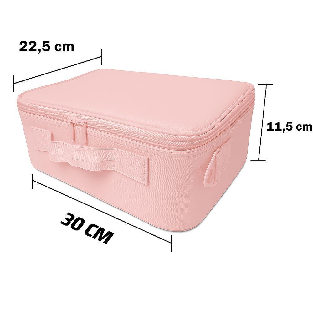 Maleta De Maquiagem Com Espelho Led - Ideal Para Viagens - Rosa