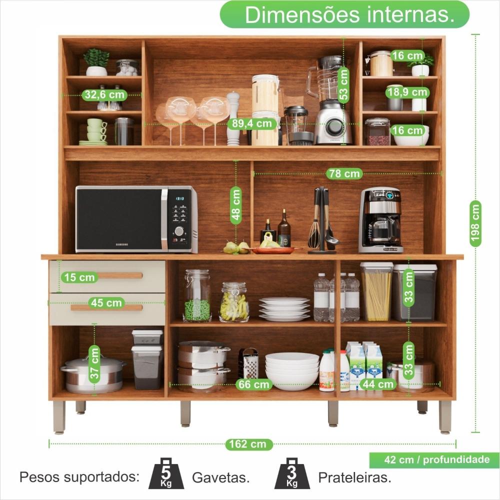 Armário de Cozinha 6 Portas 2 Gavetas Adelle Yescasa Cinamomo/Off-White
