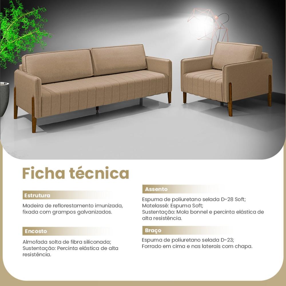 Miniatura Sofá 4 Lugares Painita 204 Cm Konfort King Bege