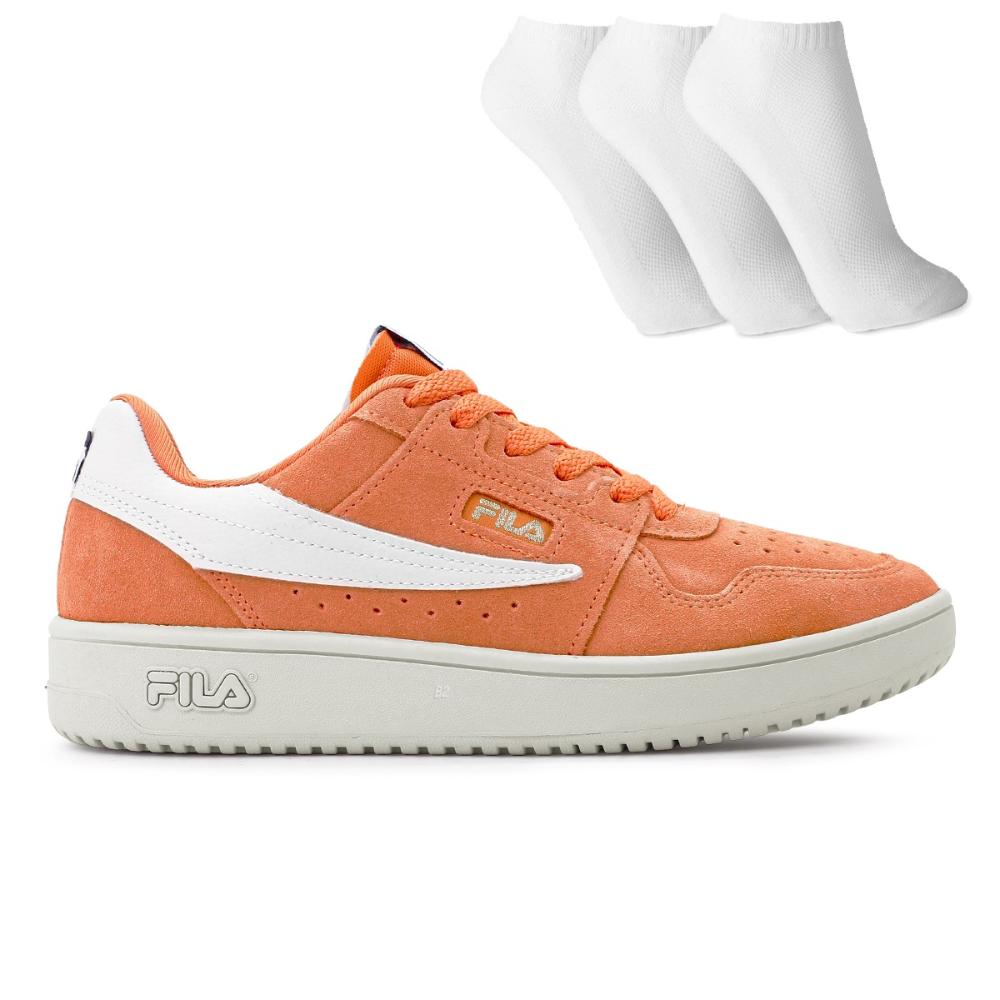 Miniatura Tênis Fila Acd Classic Se Masculino + 3 Pares de Meias Laranja / Branco - 38