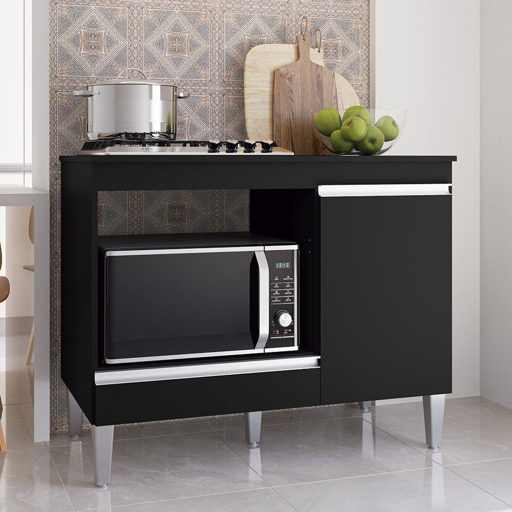 Miniatura Balcão De Cozinha Para Cooktop E Forno Microondas Carla Preto - Ajl Móveis