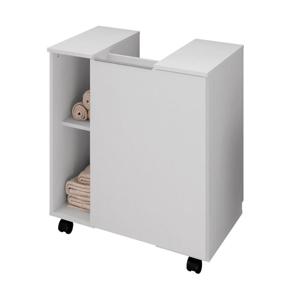Miniatura Gabinete Para Banheiro 55cm 1 Porta Com Rodízios Pequin Branco - Bechara