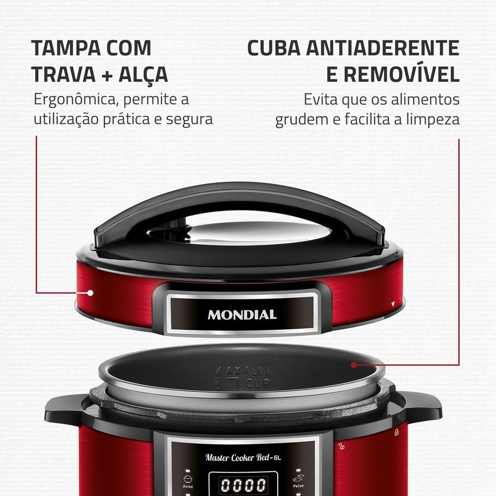 Miniatura Panela de Pressão Elétrica Digital 6L Mondial Vermelho/Inox PE-60-6L-RI 127V/60HZ