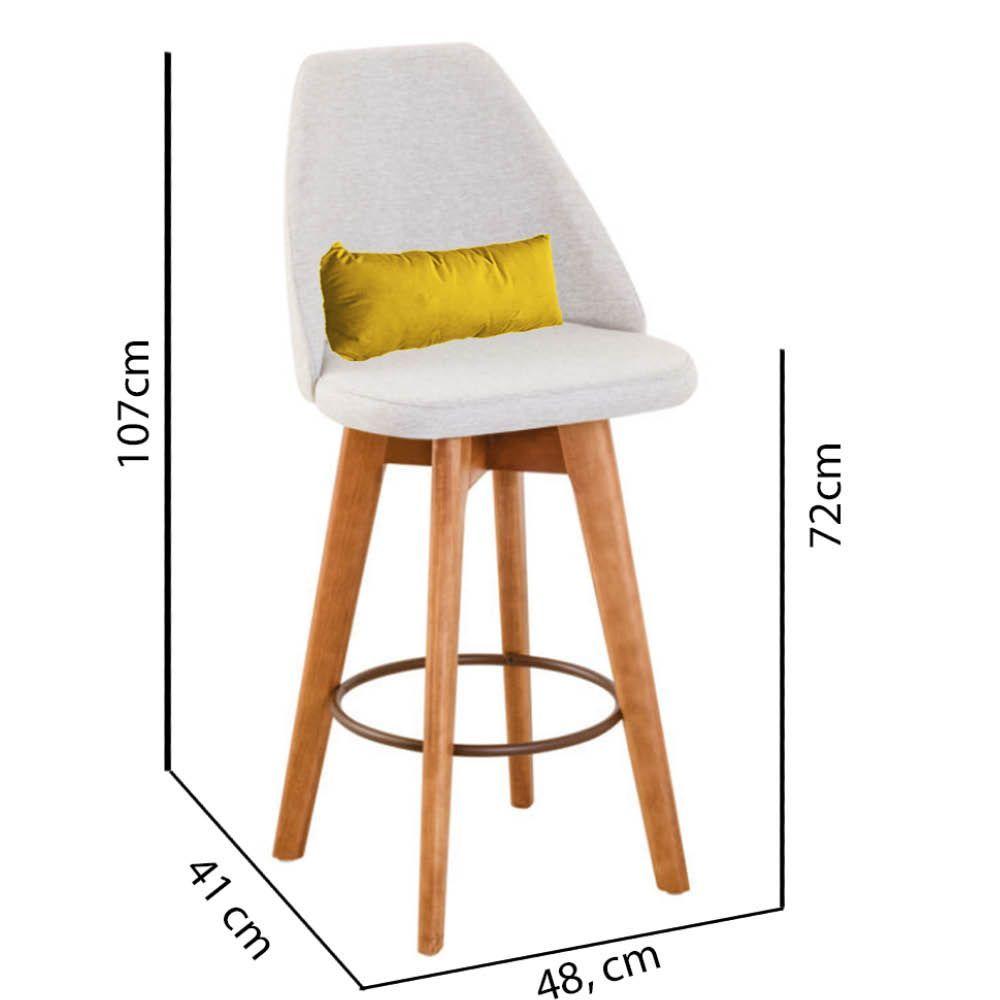 Miniatura Banqueta Com Encosto Linho Bege Claro E Almofada Amarelo