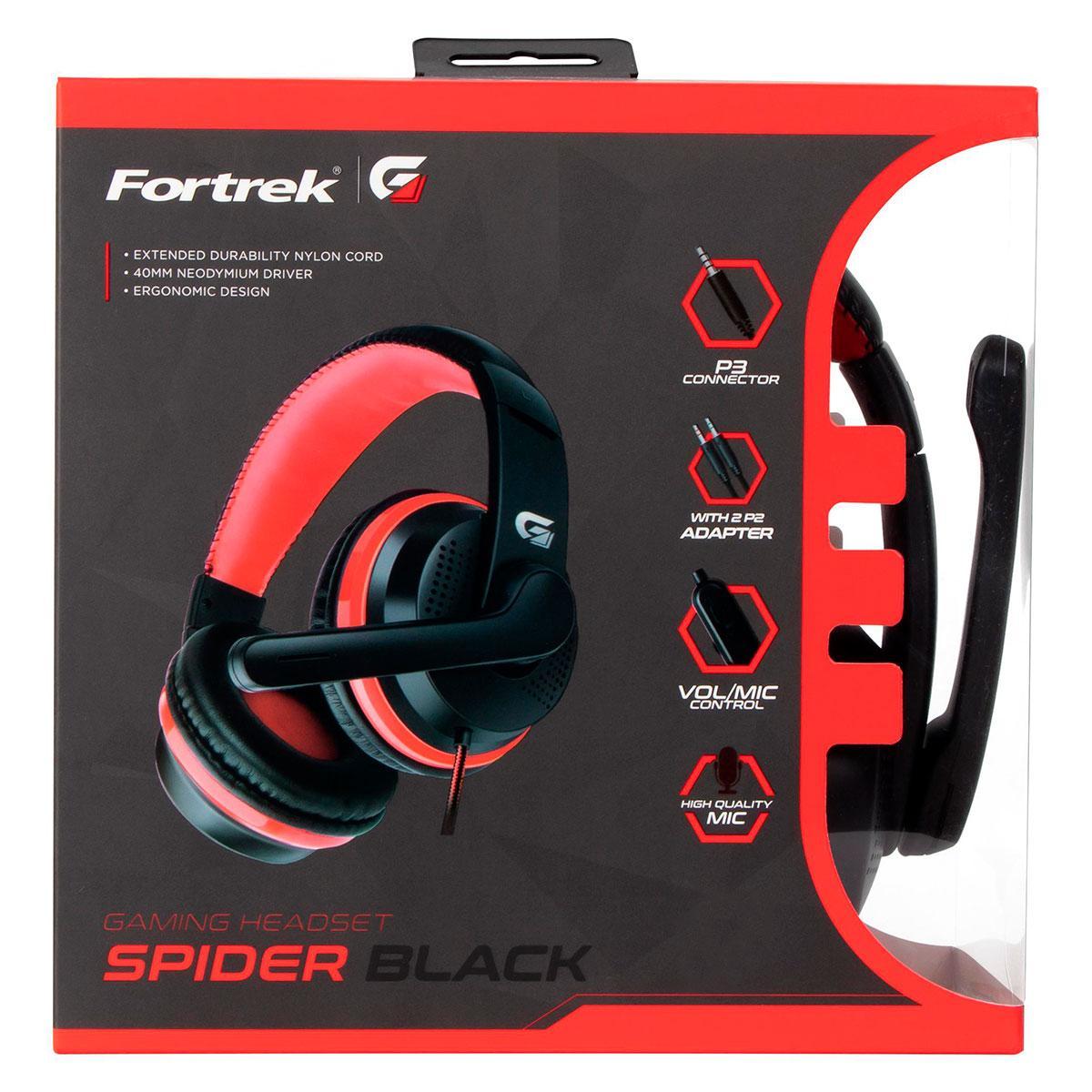 Miniatura Headset Gamer Fortrek Spider Black, P3 + Adaptador P2,
