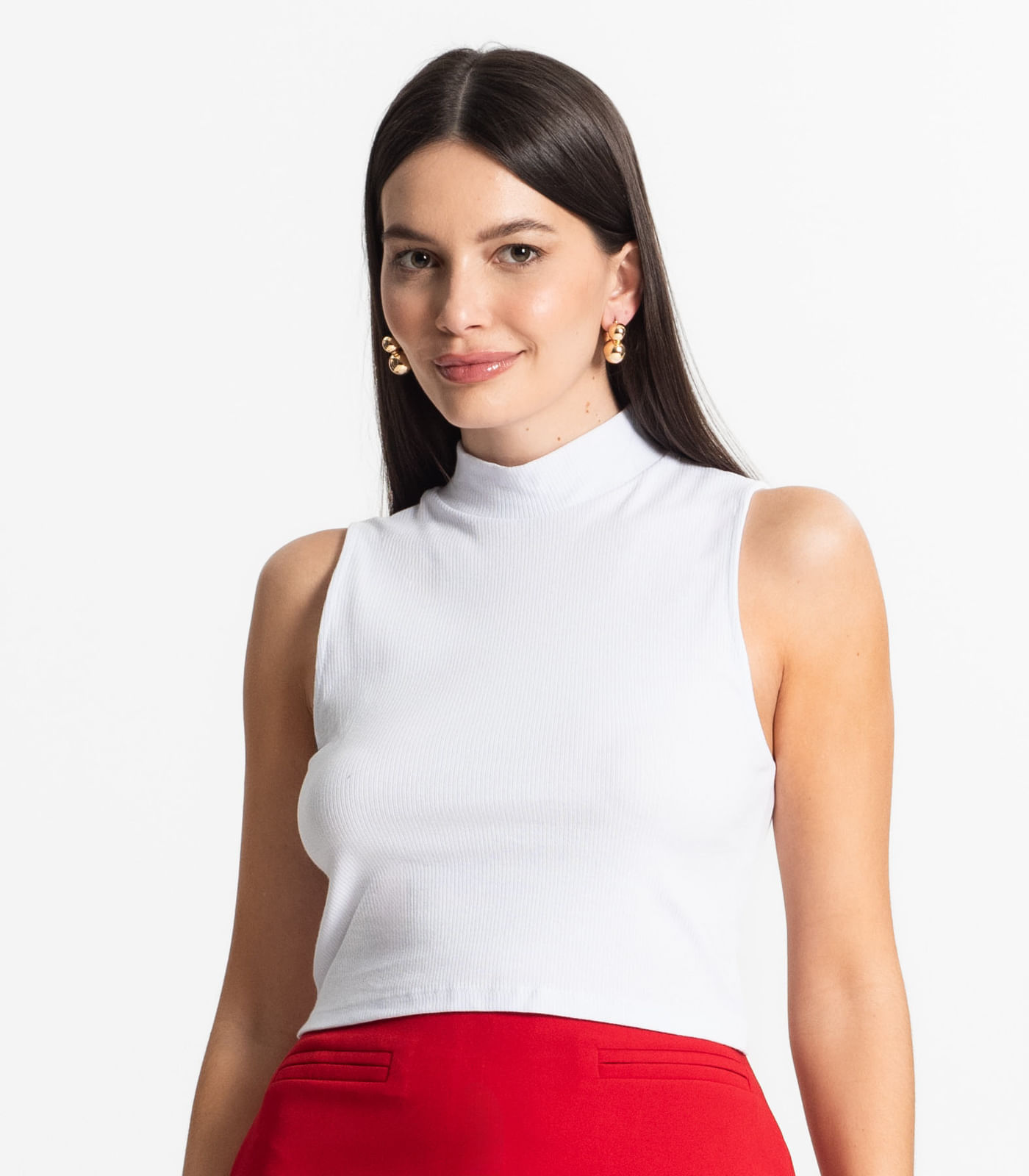 Miniatura Regata Feminina Gola Alta Canelada Select Branco G