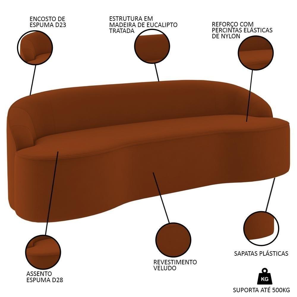 Sofá 5 Lugares Para Sala De Estar Living 280cm Theo D06 Veludo Laranja - Mpozenato
