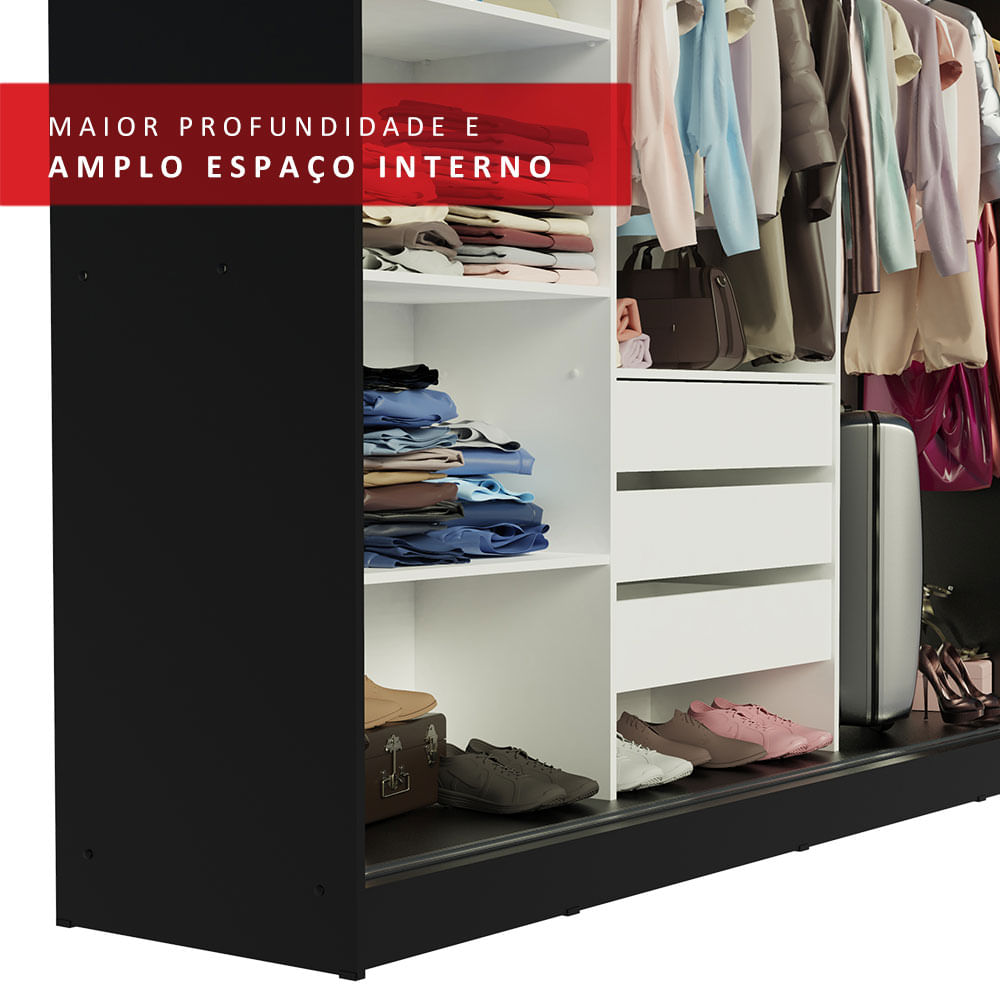 Guarda-Roupa Casal Madesa Austin 4 Portas de Correr 3 Gavetas Preto Cor:Preto