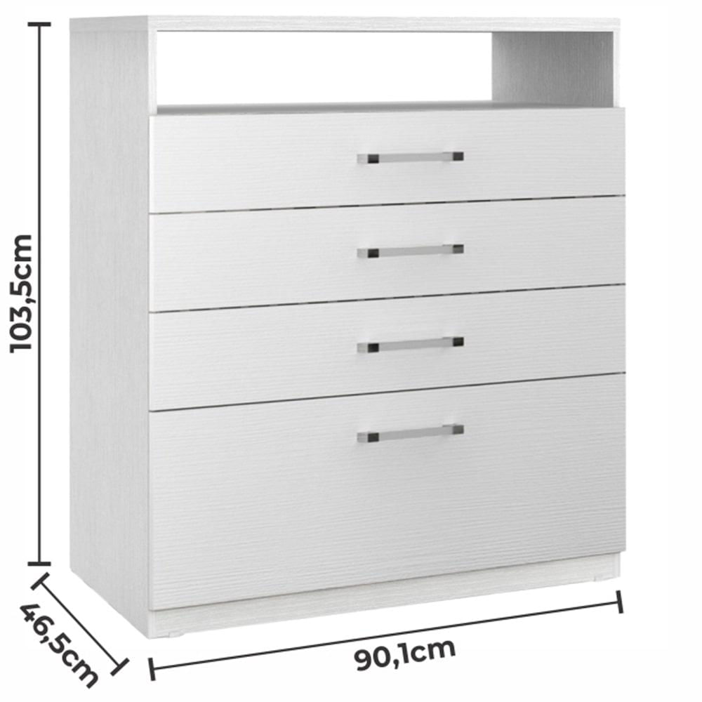 Miniatura Cômoda Édez Lupus, 4 Gavetas, Touch Branco