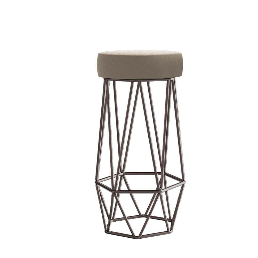 Miniatura Banqueta Com Encosto Mhara Hexágono Cozinha Bar Ferro Marrom Corino Bege - Ahazzo Móveis