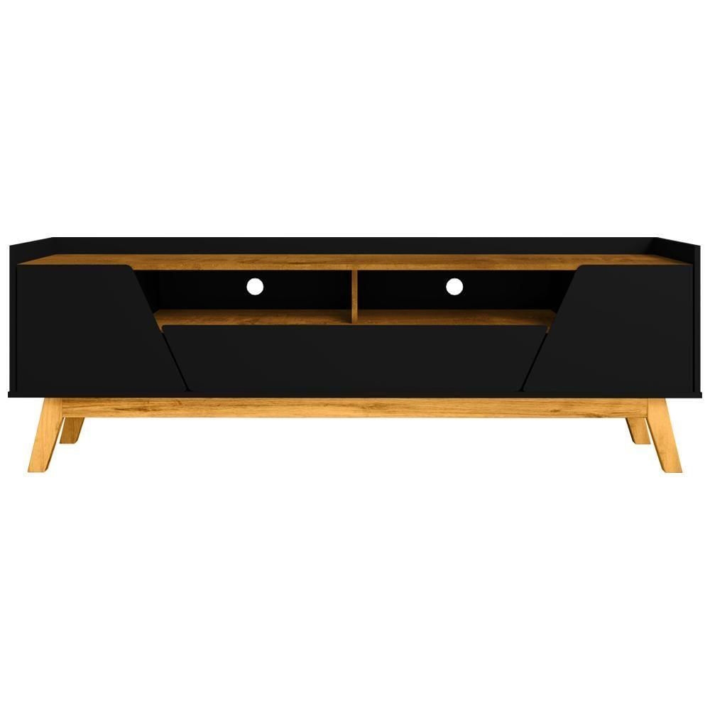 Miniatura Rack Para Sala De Estar Tv 70 Pol 180cm Morello B02 Preto Fosco Naturalle - Lyam Decor