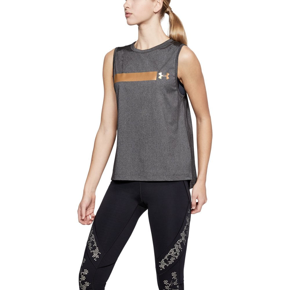 Miniatura Regata de Treino Feminina Under Armour Perpetual Muscle Cinza - G