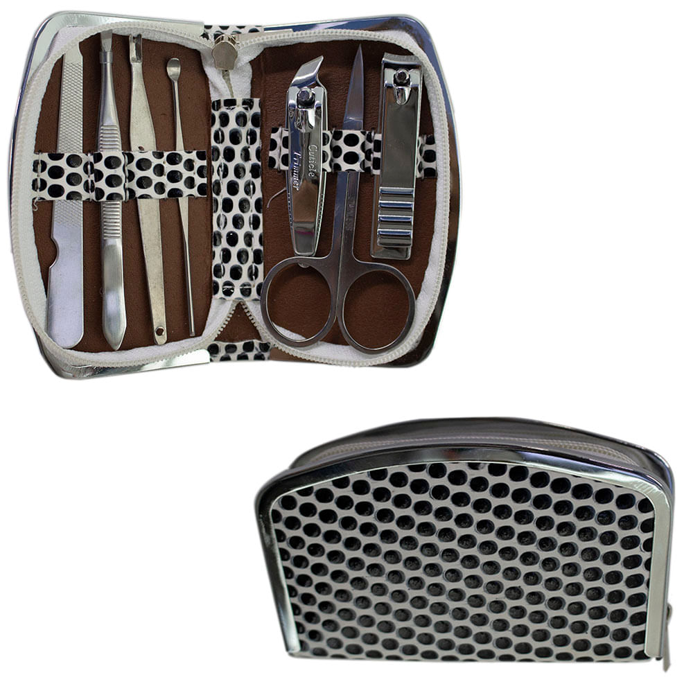 Miniatura Kit Manicure Pedicure Completo Com Estojo 7 Peças De Inox