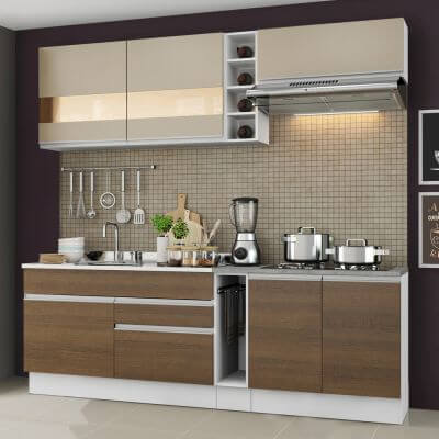 Miniatura Cozinha Completa Madesa Parma com Armário e Balcão (Sem tampo e Pia) Branco/Rustic/Crema Cor:Branco/Rustic/Crema