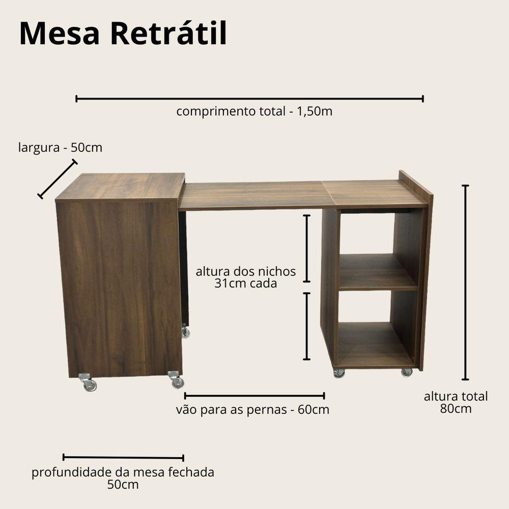Miniatura Mesa Retrátil Compacta Mdf 15mm Amadeirado Claro Home Office Estudo Otimiza Espaço