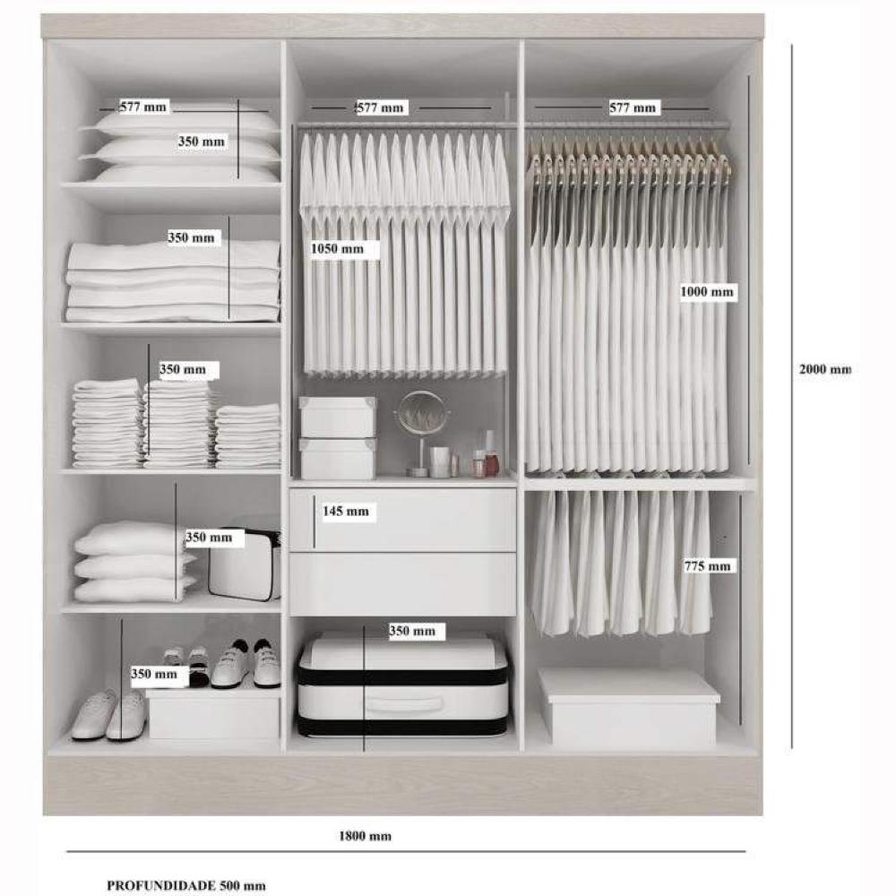 Miniatura Guarda Roupa Casal 6 Portas 2 Gavetas Paris Espresso Móveis Branco
