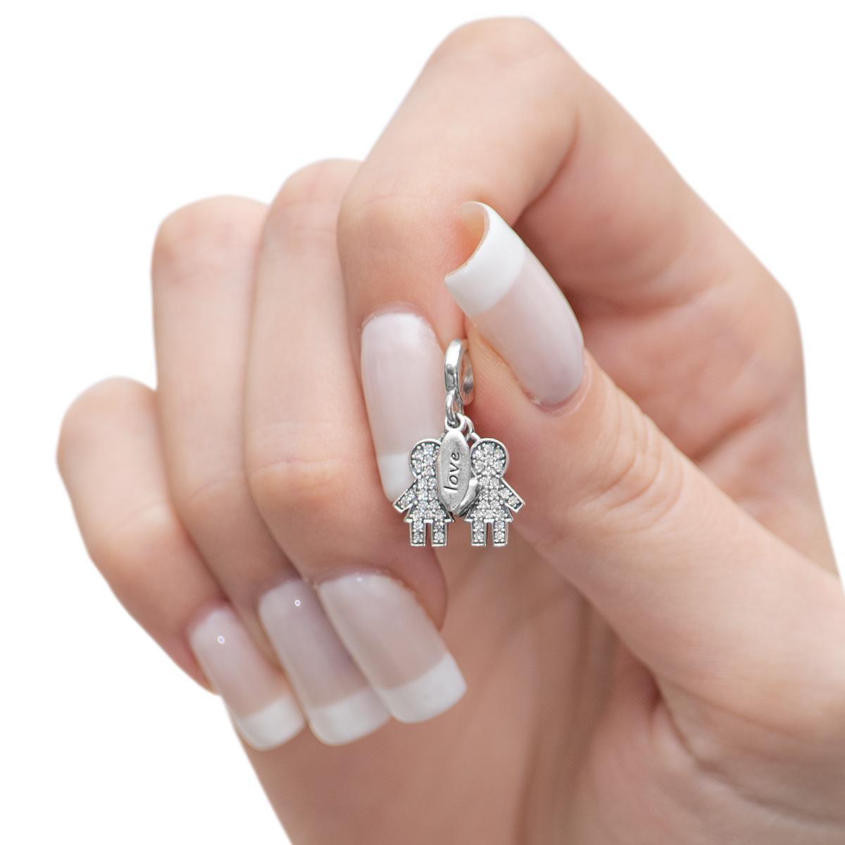 Miniatura Berloque Charm Pingente Casal Meninas Em Prata 925