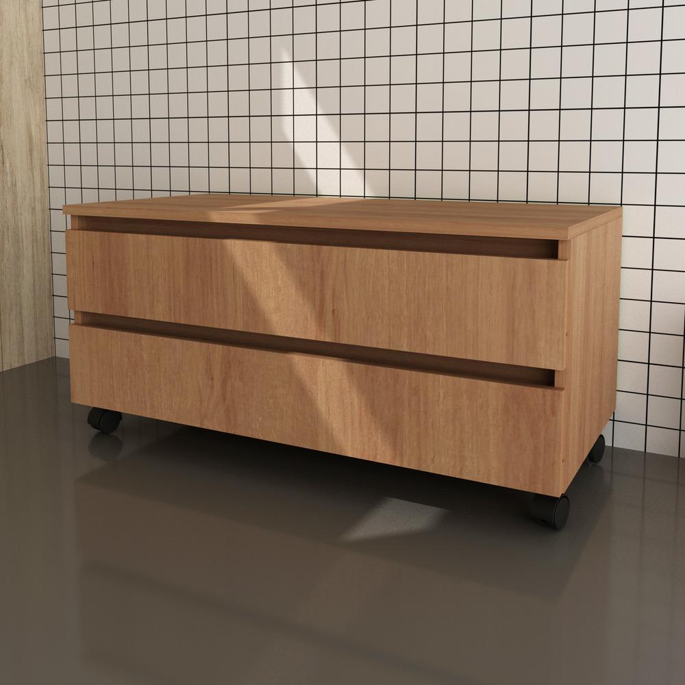 Miniatura Gabinete Banheiro 2 Gavetas com Rodízios 80cm Multimóveis VCR10083 Amêndoa