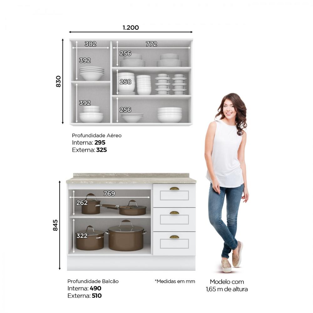 Miniatura Cozinha Compacta 2 Peças Emily Expresso Móveis Branco HP
