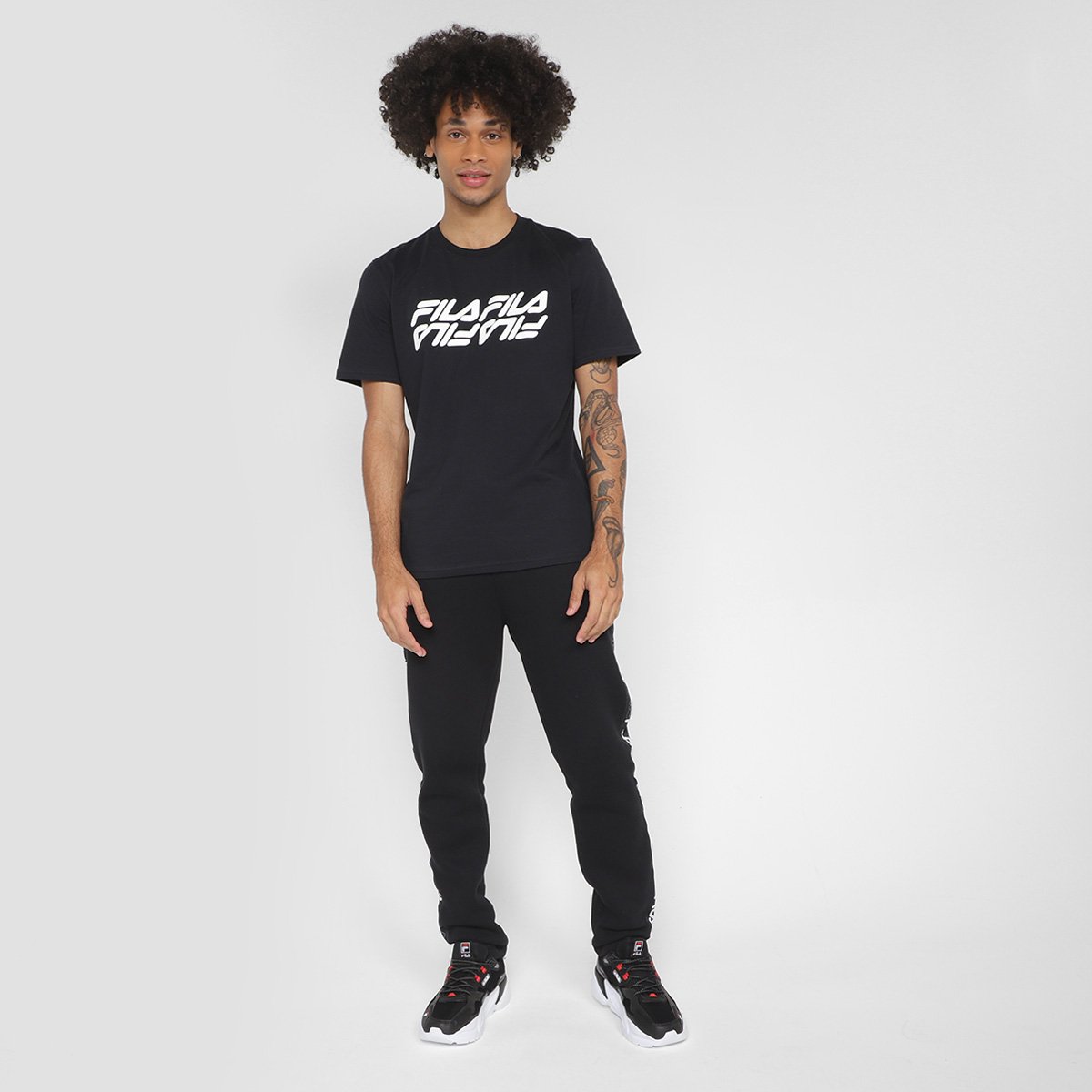 Miniatura Calça Fila Basic Tape Winter II Masculina Preto+Branco - G