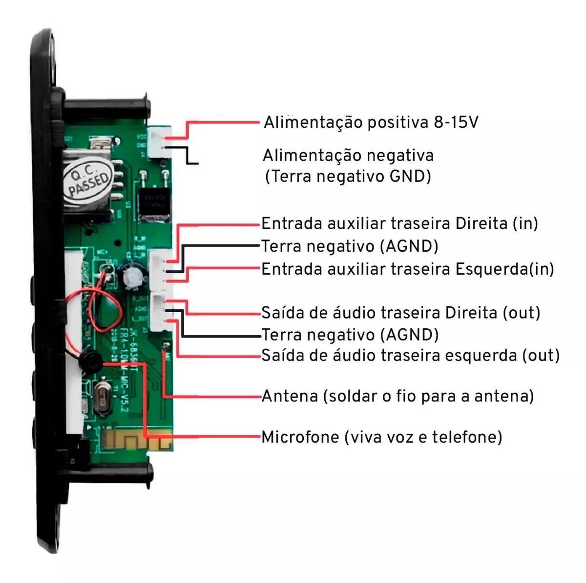 Miniatura Placa Decodificadora Receiver Mp3 Fm Bluetooth Cartão Sd