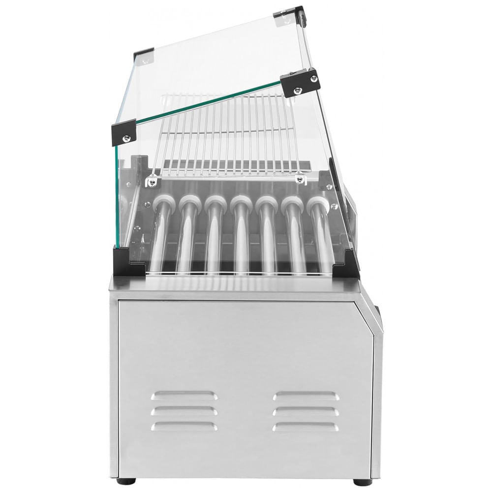 Máquina de Cachorro-Quente VEVOR, 18 Hot Dogs em 7 Rolos, Grill de Salsichas em Aço Inoxidável, 1200W com Aquecedor de Pães, Tampa,