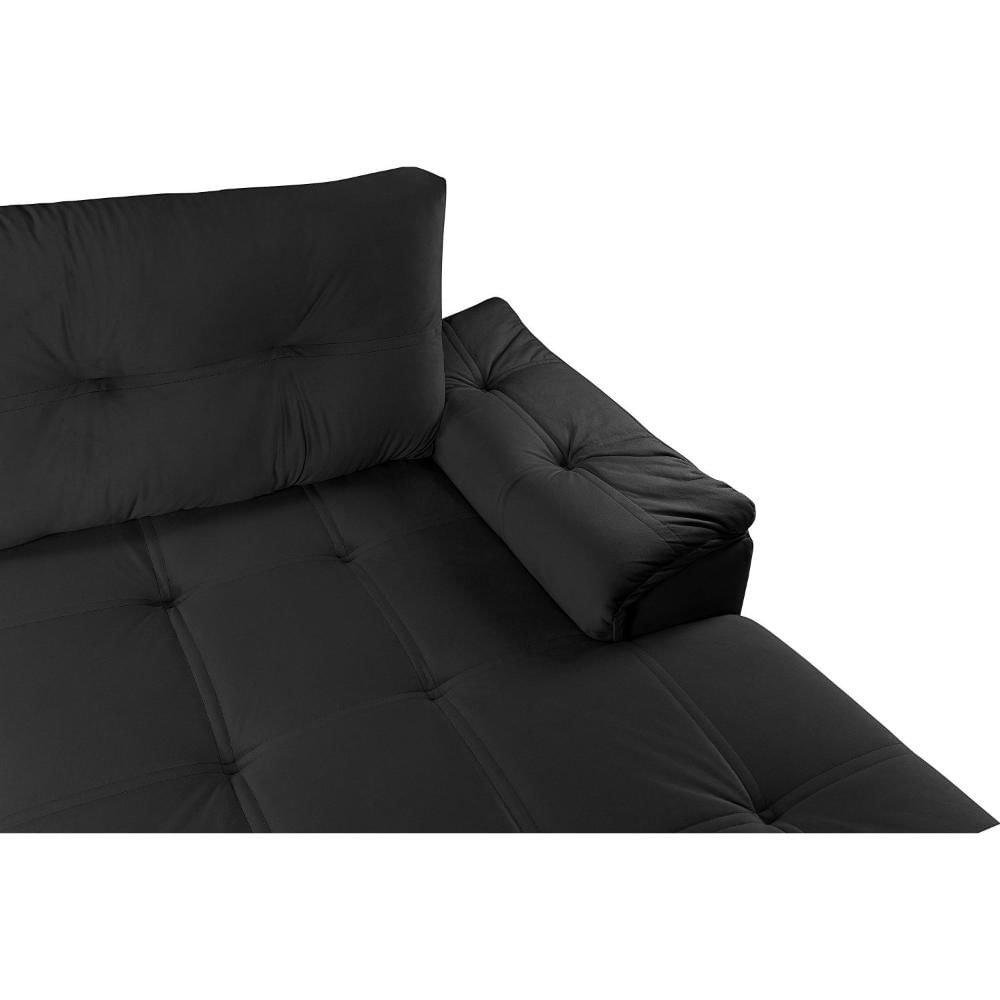 Miniatura Sofá de Canto 6 Lugares Com Chaise Suede Aveludado Viena Império Estofados Preto