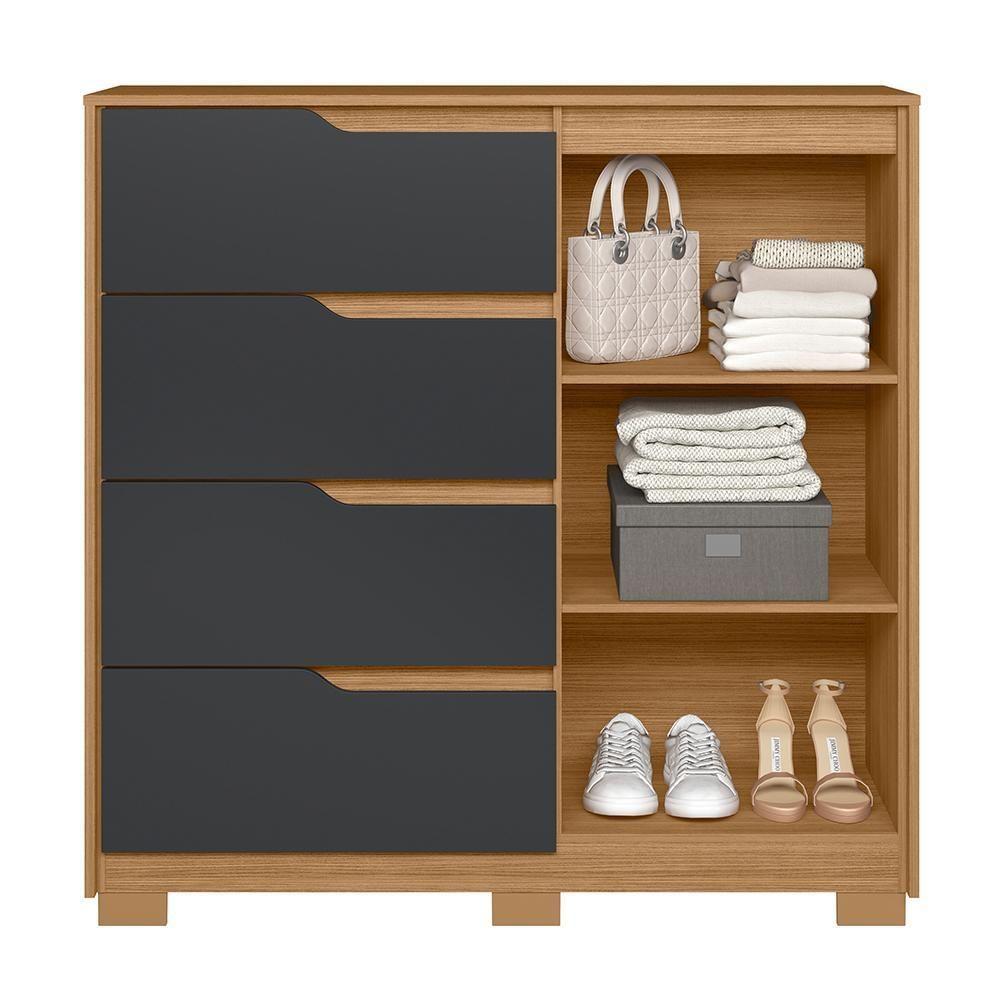 Miniatura Cômoda Sole 1 Porta E 4 Gavetas Flex Nature-titanium - Móveis Albatroz Nature-titanium