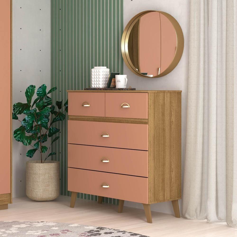Miniatura Cômoda 5 Gavetas Estilo Retrô 91cm Ziza V02 Nature-camarim - Mpozenato