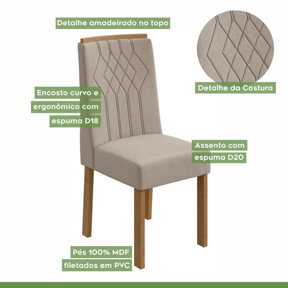 Miniatura Conjunto 4 Cadeiras Exclusive Móveis Lopas Amêndoa Clean/Veludo Naturale Creme