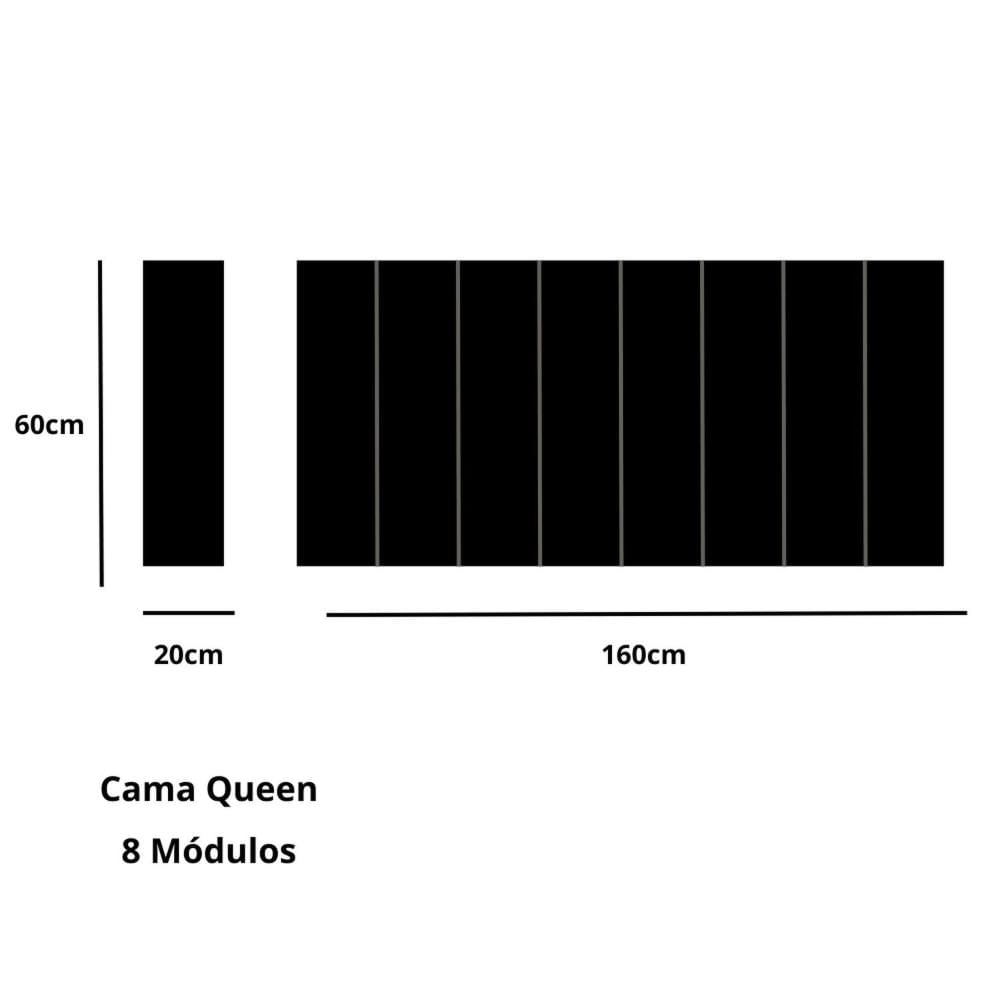 Miniatura Kit 8 Módulos Estofados Cabeceira Cama Casal 20x60cm Bege