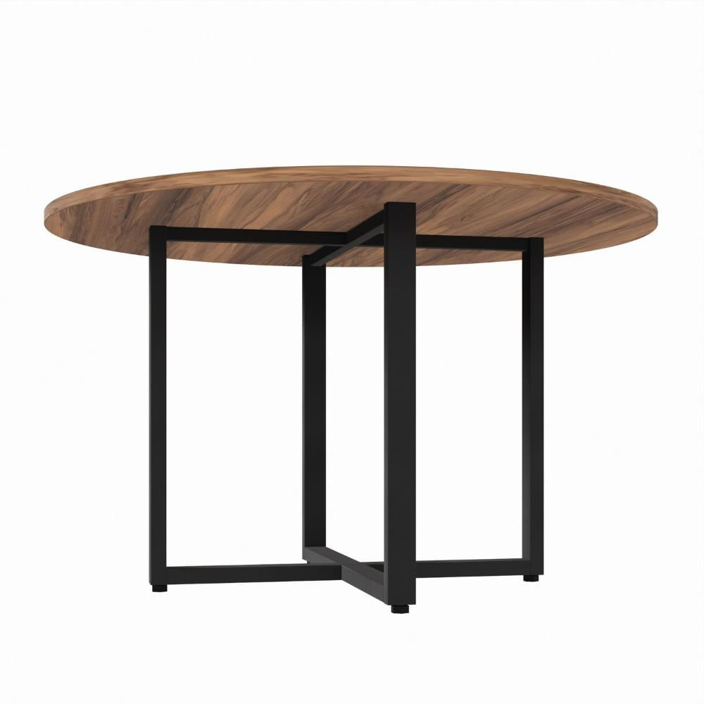 Miniatura Mesa de Reunião Circular Pé Quadro Marrom/Preto