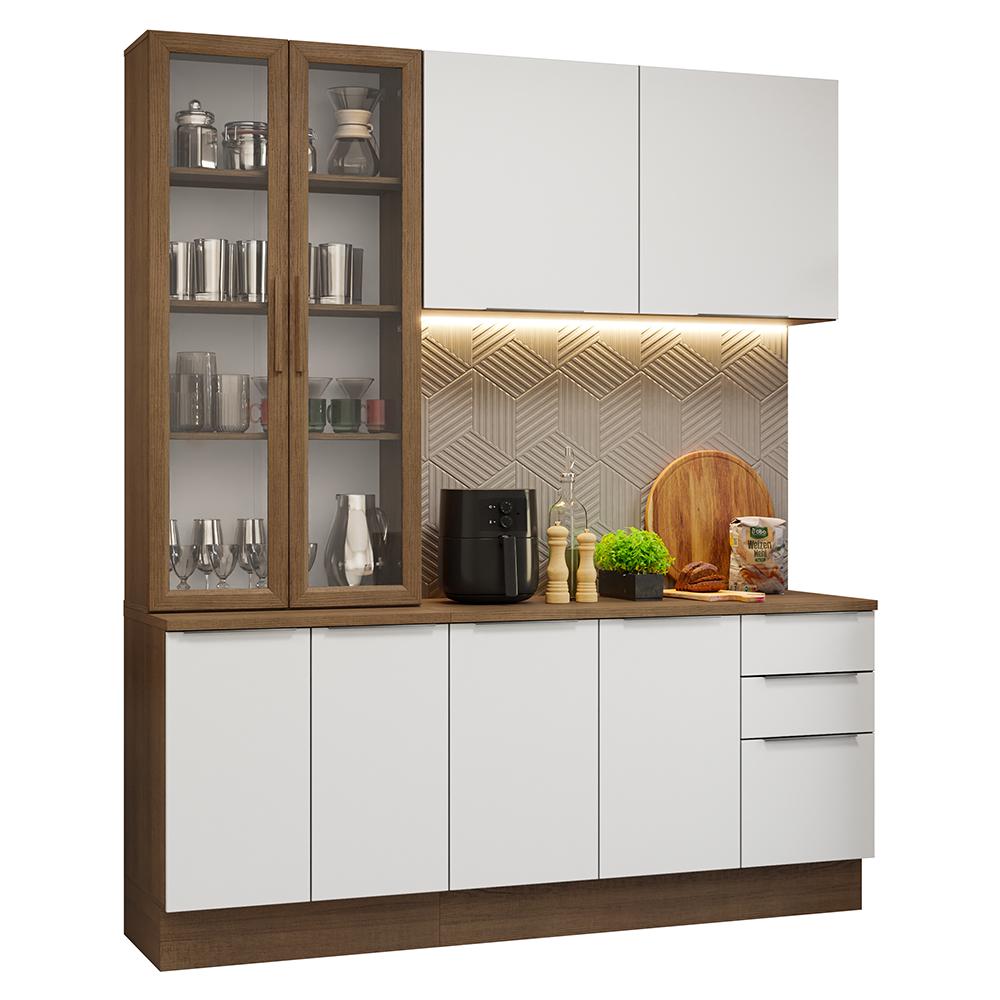 Miniatura Armário de Cozinha Compacta 190cm Rustic/Branco Stella Madesa 03 Rustic/Branco